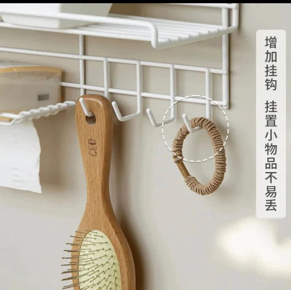 Bathroom Storage Shelf with Hooks and Soap Dish - Cozly Decor