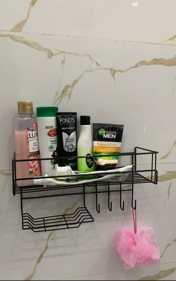 Bathroom Storage Shelf with Hooks and Soap Dish - Cozly Decor